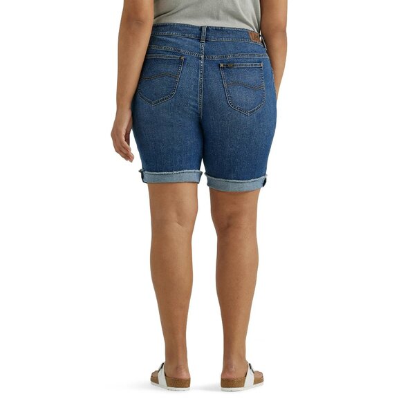 Lee Mid Rise Bermuda Short Regular Fit Stretch Women's Plus Size 20W & 26W Blue - Picture 5 of 10